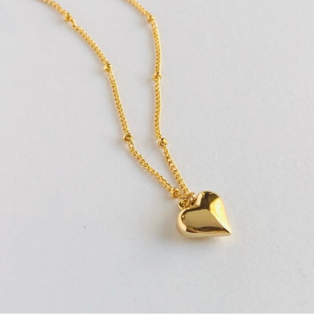 18K Gold Plated Small Puffy Heart Dainty Satellite Necklace
